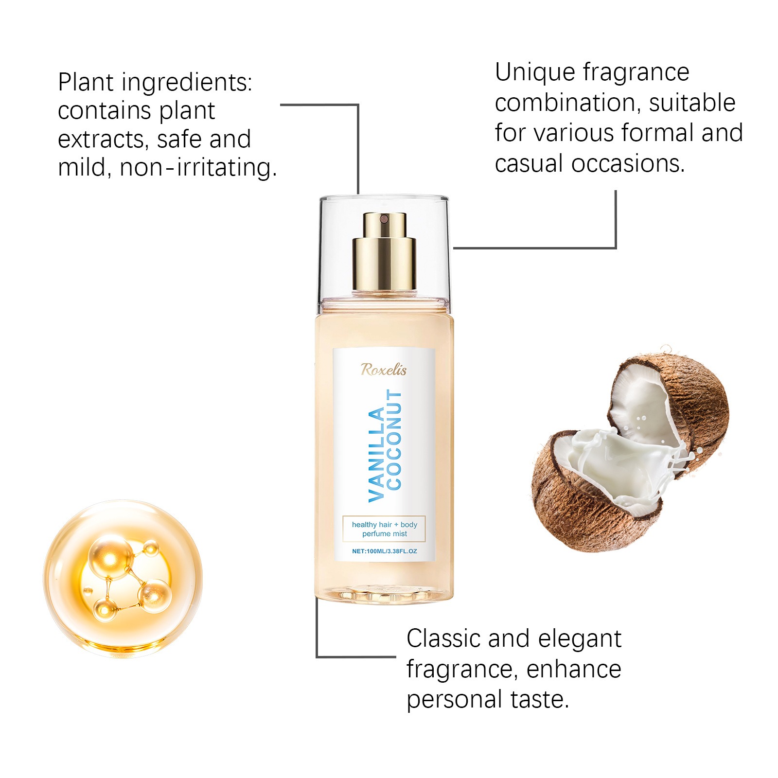 ROXELIS Vanille-Kokos Haar- &  - Perfume Fragrance Hair Spray recensie en prijs